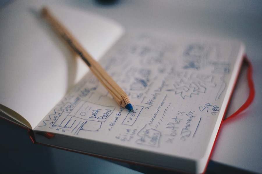 Sketches and notes for an e-commerce interface.